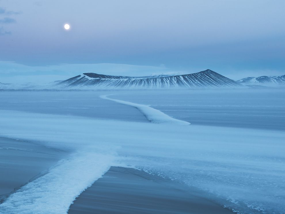 Picture of Hverfjall crater in the moonlight, Iceland